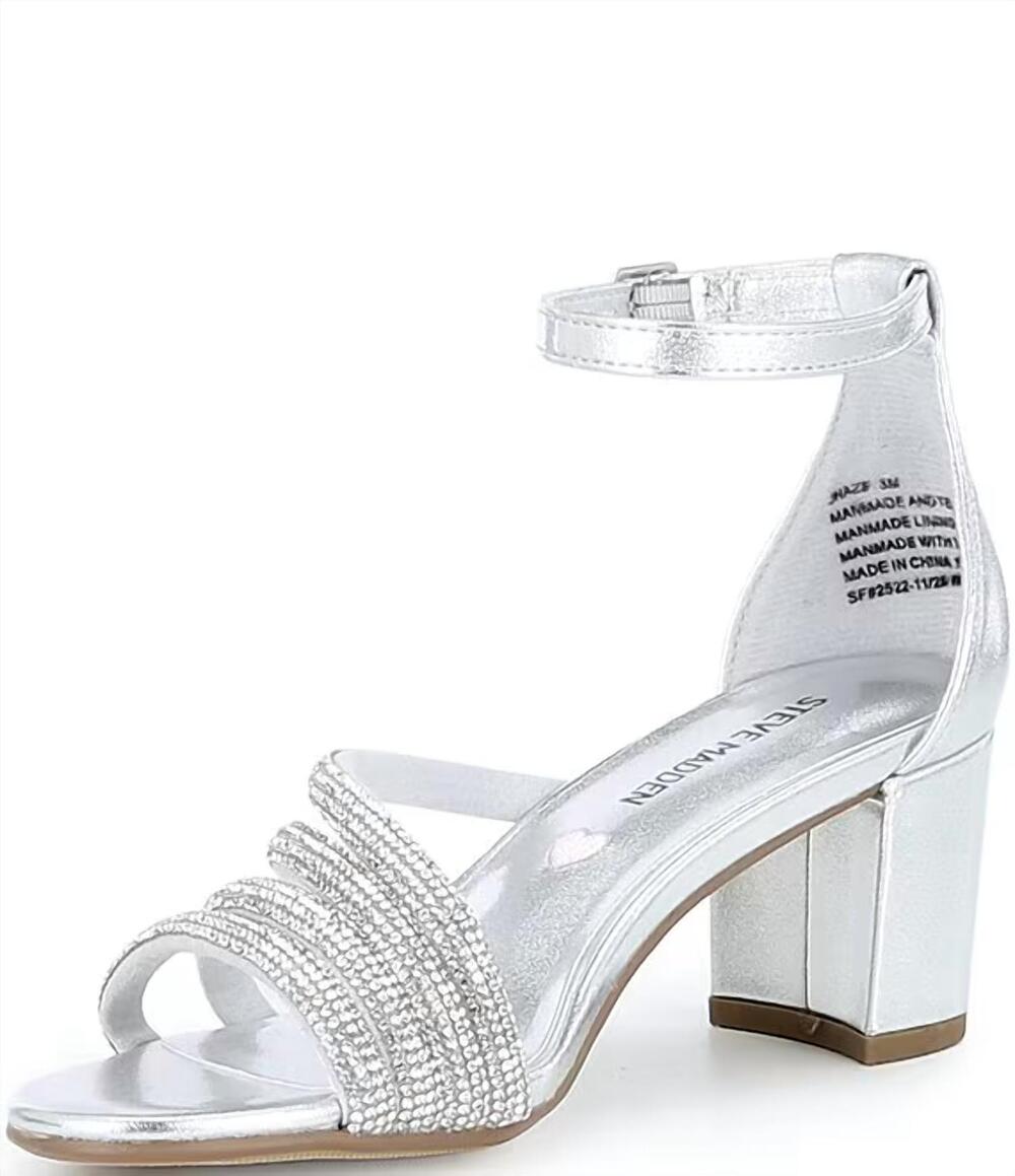 NEW STEVE MADDEN girls haze embellished strappy ankle wrap dress sandal in silve